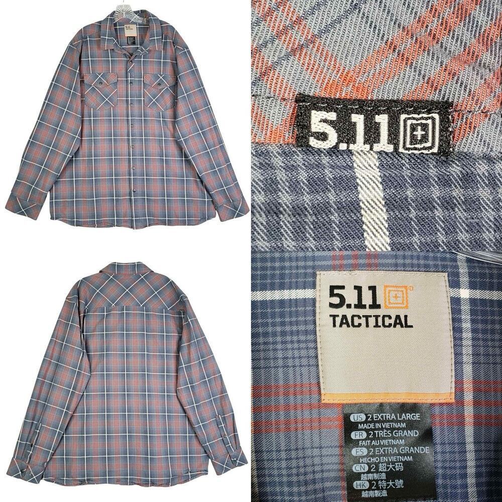 5.11 Tactical Series Button Down Shirt Mens 2XL Blue Plaid LS Pockets Snap